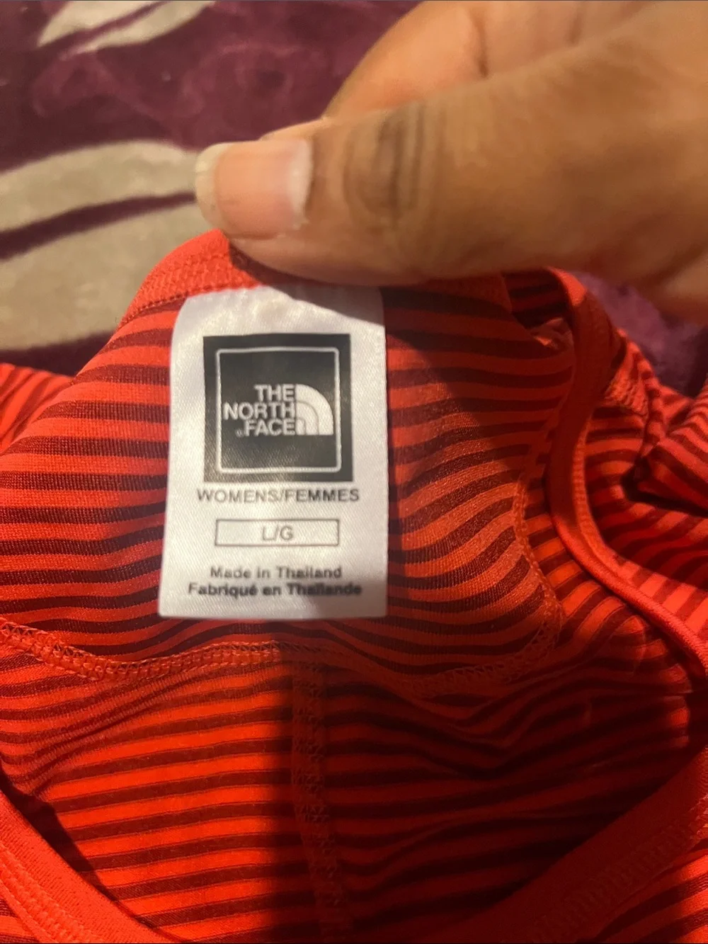 Womens The North Face Shirt  L Orange Stripes Athletic Hiking Outdoor - Picture 3 of 4